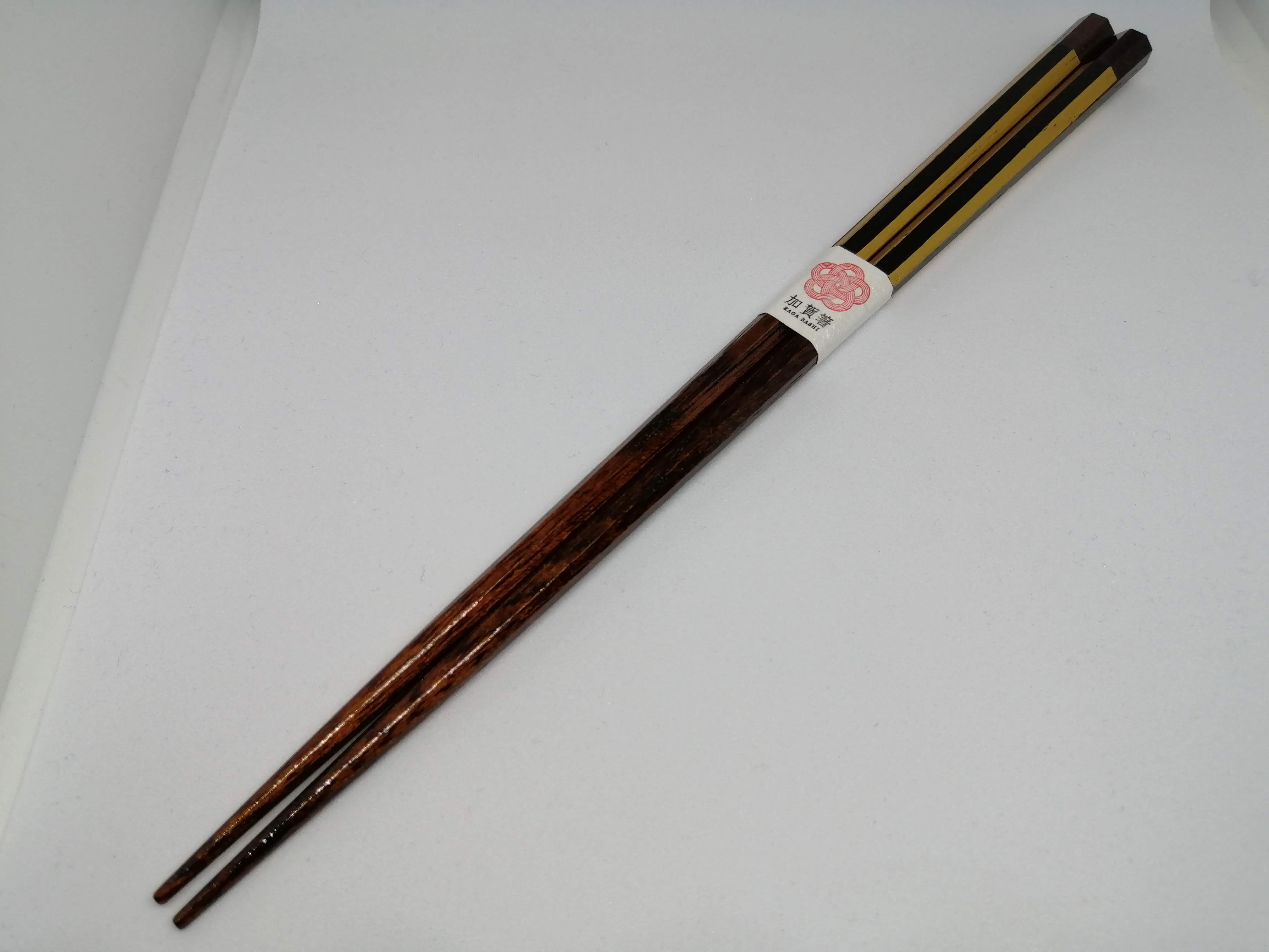 欅　加賀箸　八角塗分金箔　黒