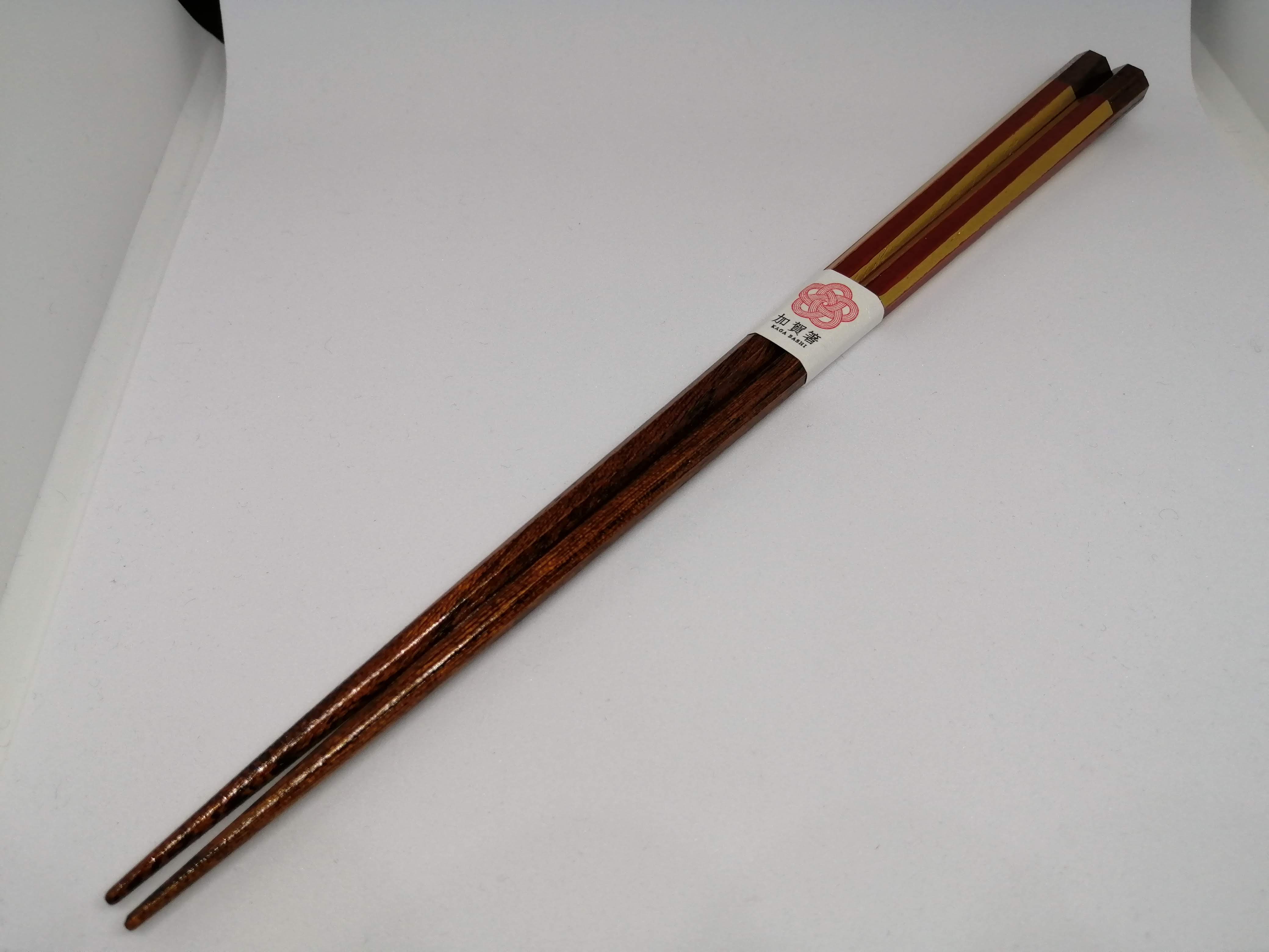 欅　加賀箸　八角塗分金箔　朱