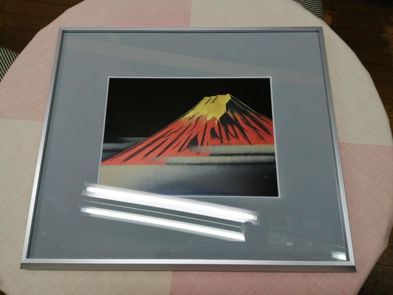 輪島塗　赤富士沈金　パネル