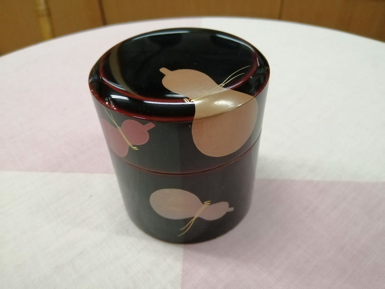 溜　ひさご蒔絵　茶筒